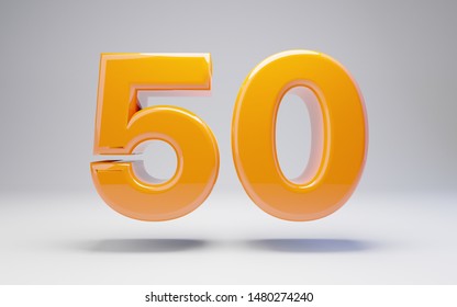 Number 50 isolated on white background. 3D rendered glossy orange number best for anniversary, birthday, celebration.