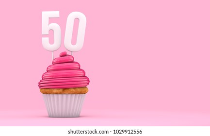 Number 50 pink birthday celebration cupcake. 3D Rendering - Powered by Shutterstock