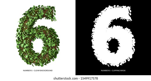 Number 6 Tree Shape With Leaves. 3D Illustration.