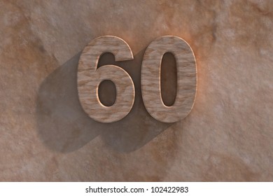 The number 60 embossed or carved from marble placed on a matching marble base - Powered by Shutterstock