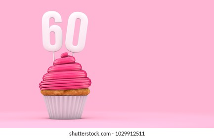 Number 60 pink birthday celebration cupcake. 3D Rendering - Powered by Shutterstock