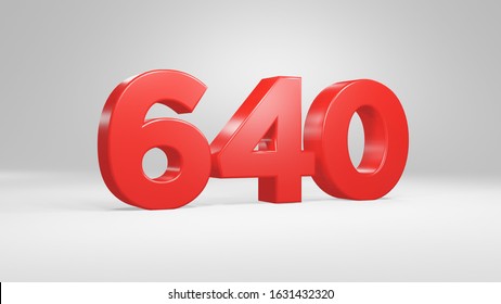Number 640 in red on white background, isolated glossy number 3d render