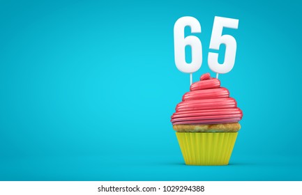 Number 65 birthday celebration cupcake. 3D Rendering