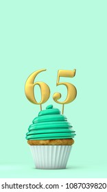 Number 65 mint green birthday celebration cupcake. 3D Rendering