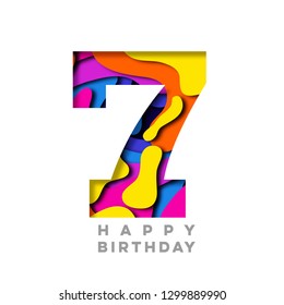 Number 7 Happy Birthday Colorful Paper Cut Out Design