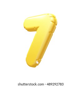 Number 7 Inflatable Balloon 3D Rendering Yellow