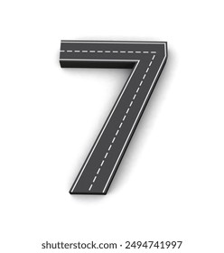 Number 7 Road 3d top view png. Road Uppercase letters. Road Style alphabet 3d.