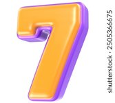 Number 7 Yellow And Purple 3D Rendering With White Background