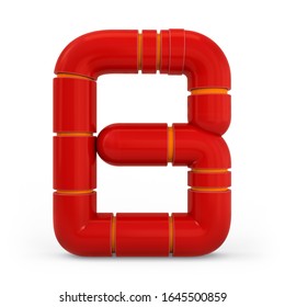 Number 8. Digital Sign. Metallic Futuristic Red Font. Mechanical Alphabet. 3d Rendering.