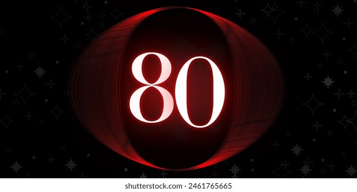 Number 80. Banner with the number eighty on a black background and white stars with a circle red in the middle. - Powered by Shutterstock