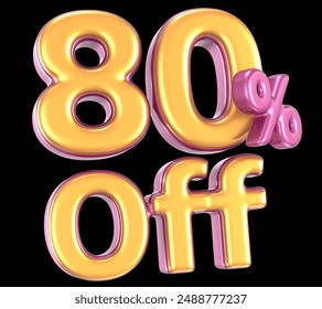 Number 80 Percent Off 3D Render With Black Background - Powered by Shutterstock