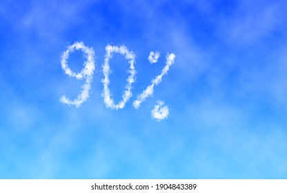 Number 90% written in sky. Text made of clouds. Sale concept.