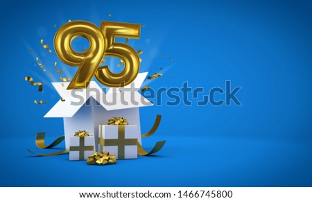 Number 95 exploding from a birthday present gift box. 3D Render