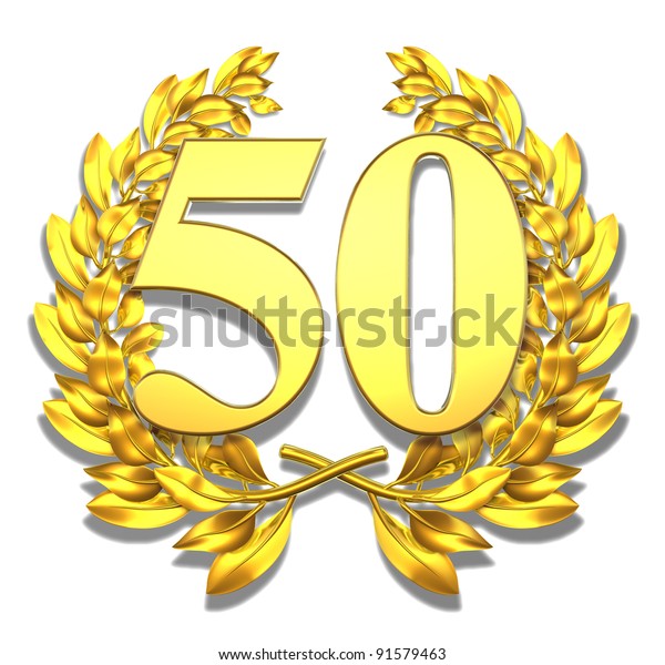 Number Fifty Golden Laurel Wreath Number Stock Illustration 91579463