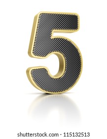 The Number Five As A Shiny Metal Object Over White