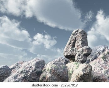 number four rock under cloudy blue sky - 3d illustration