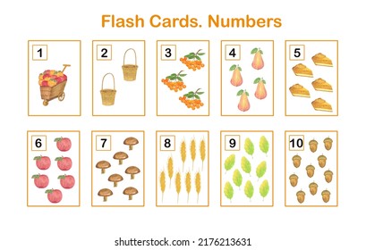 Number learning printable flash cards, educational English worksheet for kids, nursery, kindergarten, pre-school or leisure activity, teachers resources, games