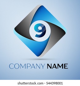 Number nine logo symbol in the colorful rhombus. Template for your design