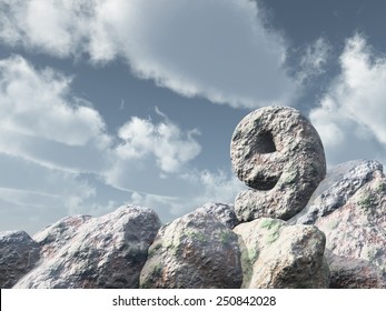 number nine rock under cloudy blue sky - 3d illustration