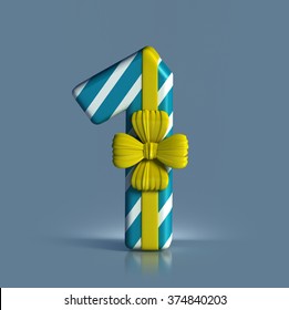 Number One, 1, decorated with Ribbon isolated on white background. Birthday Concept. 3d render illustration isolated - Powered by Shutterstock