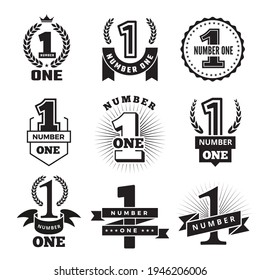 Number One. Badges Or Banners Award Or Business Achievements Monochrome Set