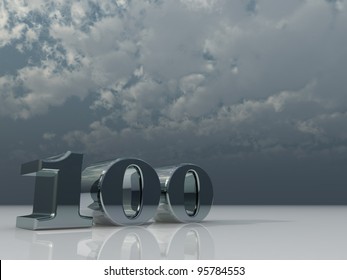 number one hundred under cloudy sky - 3d illustration