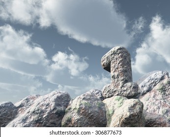 number one rock under cloudy blue sky - 3d illustration