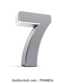 The Number Seven As A Brushed Chrome Object Over White