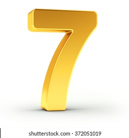 The number seven as a polished golden object over white background with clipping path for quick and accurate isolation.