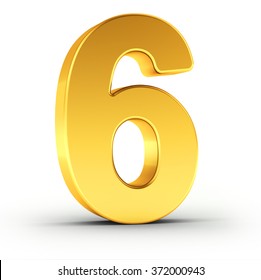 The Number Six As A Polished Golden Object Over White Background With Clipping Path For Quick And Accurate Isolation.