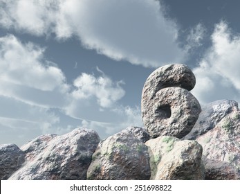 number six rock under cloudy blue sky - 3d illustration