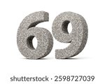 Number Sixty Nine 69 Digit Made Of Rock Fragments Or Gravels On White Background 3d Illustration