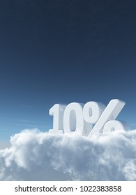 number ten and percent symbol in the sky - 3d rendering