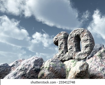 number ten rock under cloudy blue sky - 3d illustration