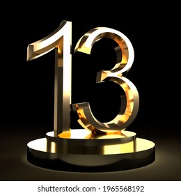 Number Thirteen Golden 3d Font 3d Stock Illustration 1965568192