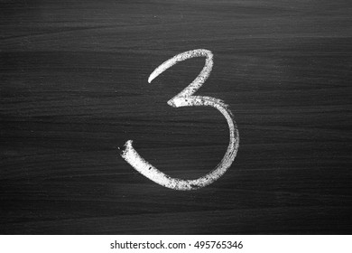 Number Three Enumeration Written With A Chalk On The Blackboard