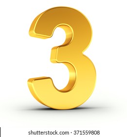 The Number Three As A Polished Golden Object Over White Background With Clipping Path For Quick And Accurate Isolation.