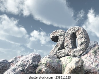 number twenty rock under cloudy blue sky - 3d illustration