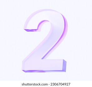 number two with colorful gradient and glass material. 3d rendering illustration for graphic design, presentation or background