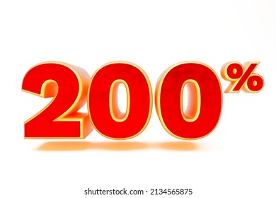 The number two hundred percent is in red - the number 200% is 3D illustrator and render, used for graphic banner design layouts, posters, wallpapers