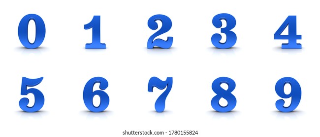 Zahlen 3d blaue Zahlen 0 1 2 3 4 5 6 7 8 9 eine zwei drei vier fünf sechs sieben acht neun Zeichen-Countdown-Zahlen