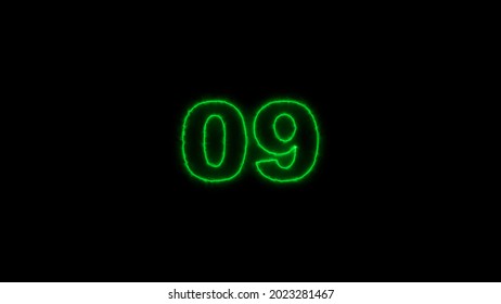 Numbers for countdown with  green neon light effect