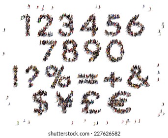 Numbers and symbols set formed out of people seen from above, orthographic projection