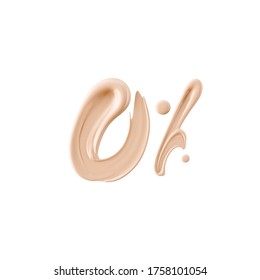 Numeral 0. Cosmetic product smear number Zero and percentage sign isolated on white background. 0 % banner 3d rendering