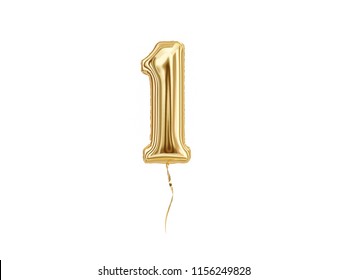 Numeral 1. Foil Balloon Number One Isolated On White Background. 3d Rendering