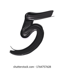 Numeral 5.  Black Liquid Smear Number Five Isolated On White Background. 3d Rendering