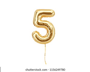 Numeral 5. Foil Balloon Number Five Isolated On White Background. 3d Rendering