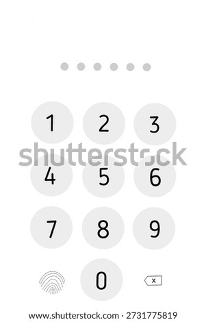 Numeric keypad interface for password entry with circles, X delete button, and fingerprint icon.