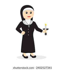 nun holding candle design character on white background - Powered by Shutterstock