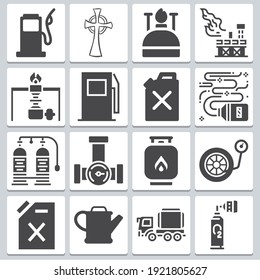 Nun Icons Set Simple Set Of 16  Includes Oil Truck, Gasoline Pump, Petroleum, Gas, Oxygen Tank, Gasoline, Inflate Wheel, Gas Station Hose, Pipe, Gallon Oil Symbols